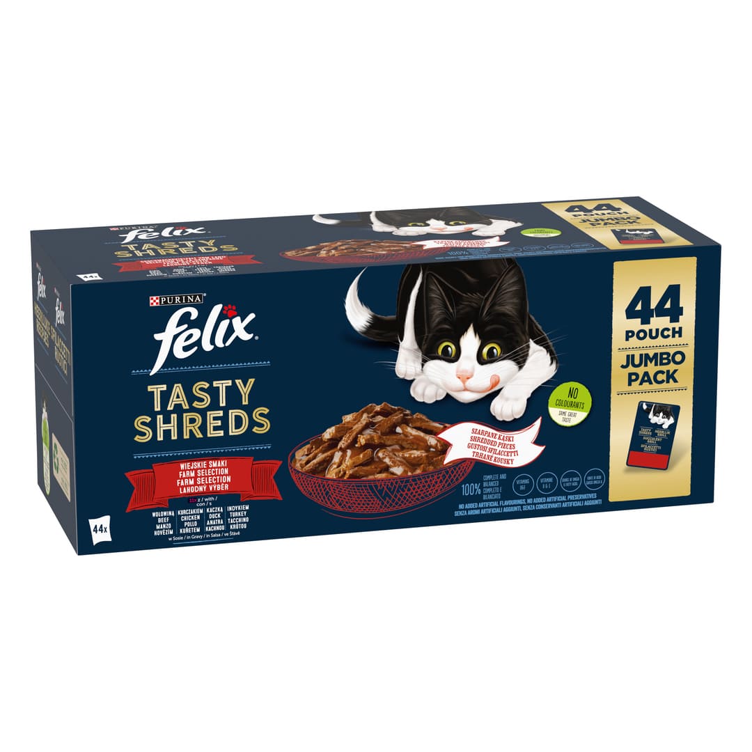 FELIX TASTY SHREDS Kompletní a vyvážené krmivo s několika druhy masa ...