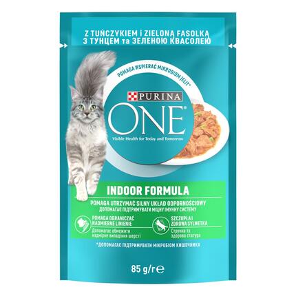 PURINA ONE INDOOR mini filetky s tuňákem a zelenými fazolkami ve šťávě
