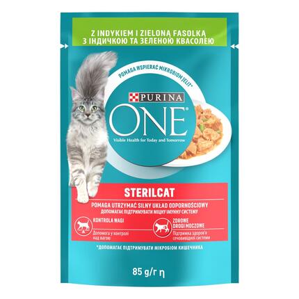 PURINA ONE STERILCAT mini filetky s krůtou a zelenými fazolkami ve šťávě