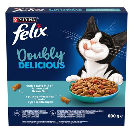 Felix® Doubly Delicious s lahodnou kombinací lososa a mořských ryb, bohaté na červenou řepu