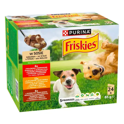 Friskies® multipack ve šťávě (hovězí/kuře/jehněčí) - přední strana obalu