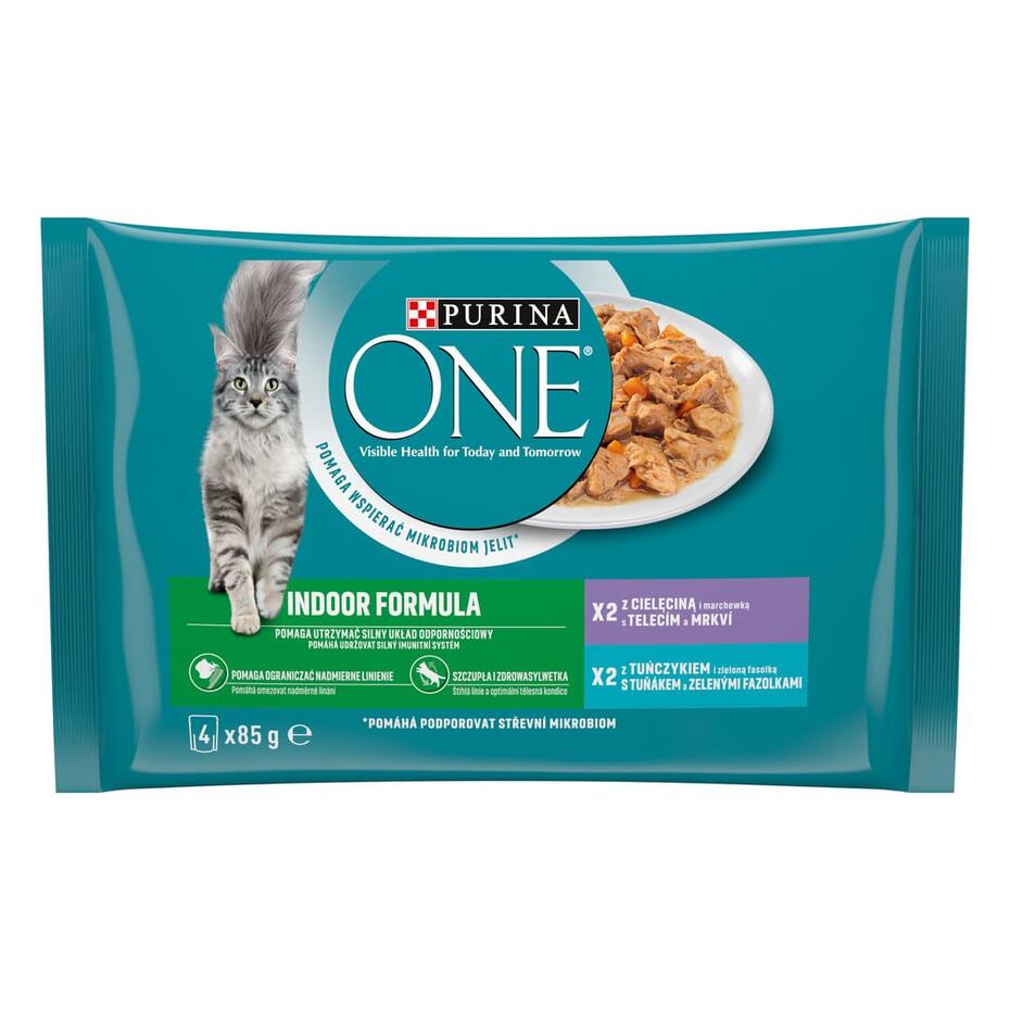 PURINA ONE Multipack INDOOR minifiletky s tuňákem a zelenými fazolkami/s telecím a mrkví