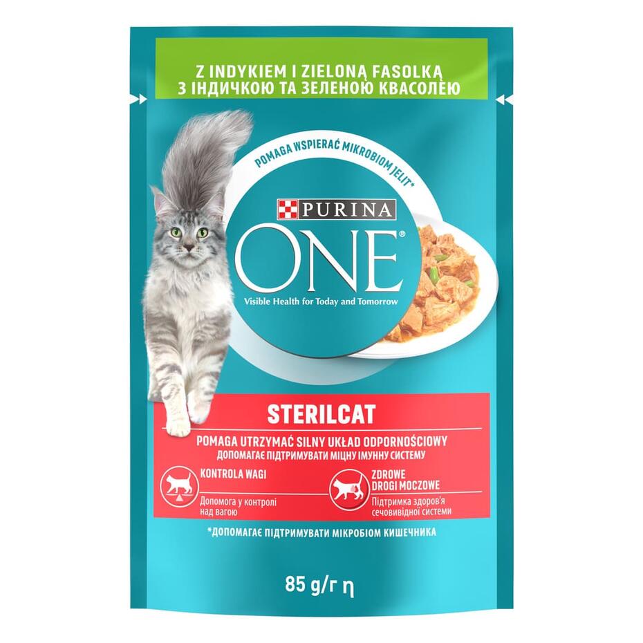 PURINA ONE STERILCAT mini filetky s krůtou a zelenými fazolkami ve šťávě