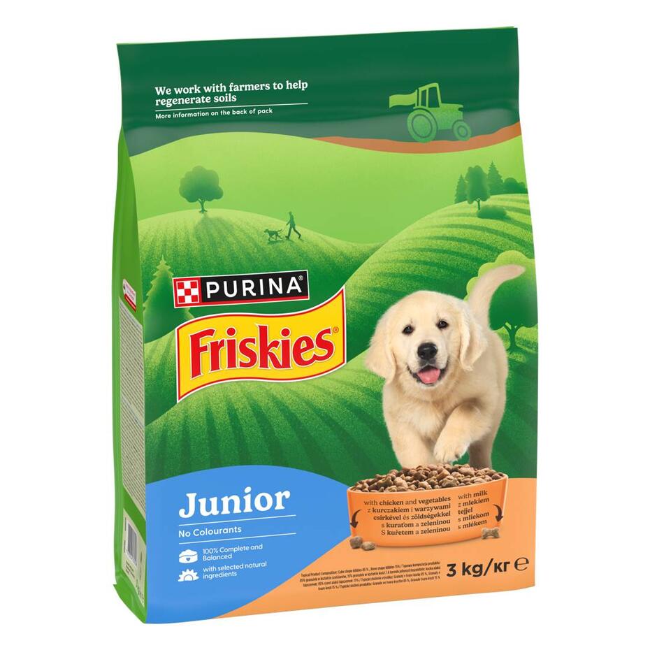 Friskies Junior granule pro štěňata kuře, zelenina s mlékem