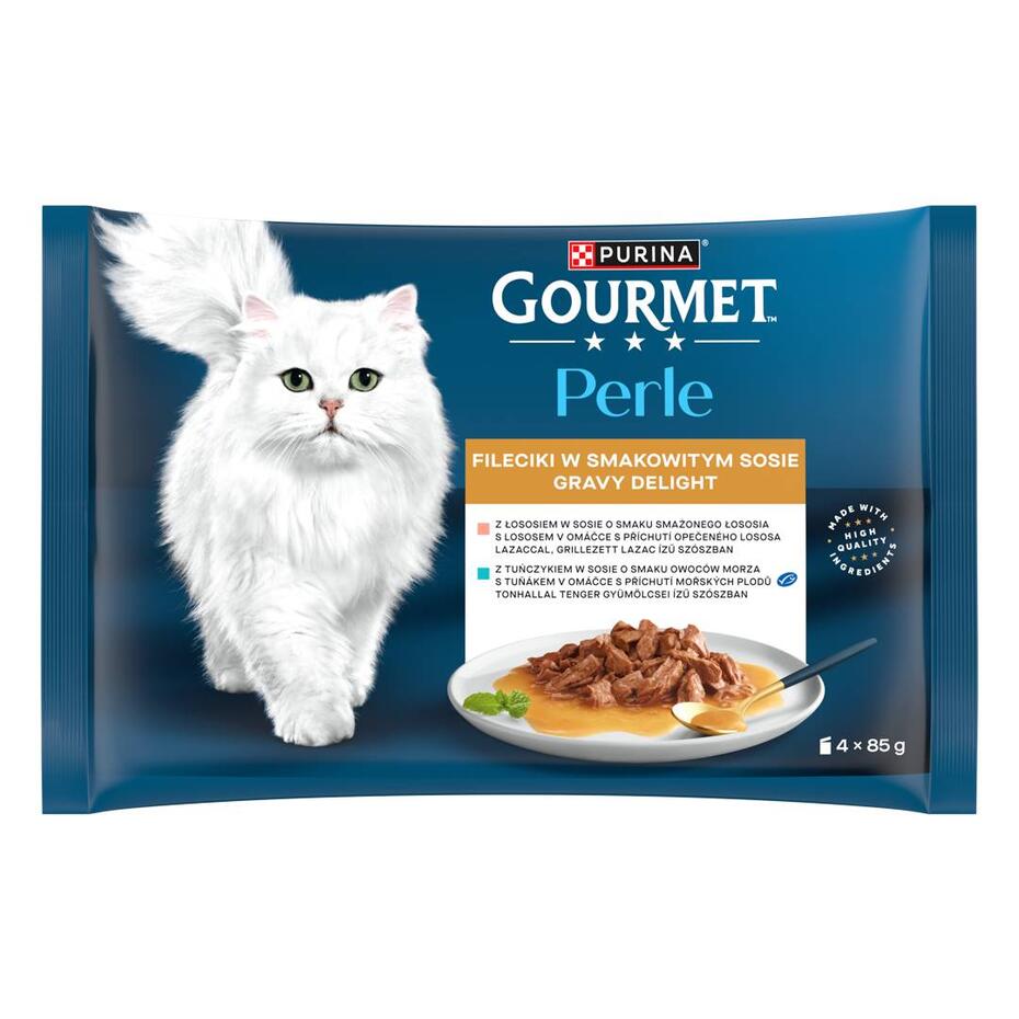 Gourmet Perle Gravy Delight kapsičky pro kočky losos, tuňák v omáčce