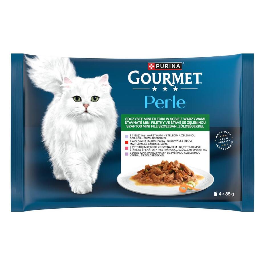 Gourmet Perle kapsičky pro kočky telecí, zvěřina, hovězí, pstruh ve šťávě
