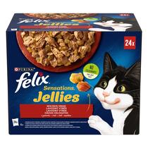 Felix Sensations Jellies multipack výběr - hovězí s rajčaty, kuře s mrkví, kachna, jehněčí v lahodném želé 24x85 g