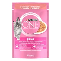 PURINA ONE JUNIOR mini filetky s lososem a mrkví ve šťávě