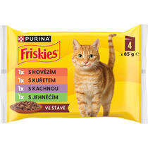 FRISKIES® multipack kapsičky ve šťávě (hovězí/kuře/kachna/jehněčí) - přední strana obalu