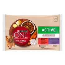PURINA ONE® MINI Active – hovězí a kachna ve šťávě - přední strana obalu
