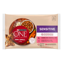PURINA ONE® MINI Sensitive – losos ve šťávě - přední strana obalu