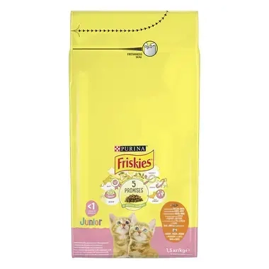 FRISKIES® Junior s kuřetem, se zeleninou a s mlékem
