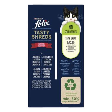 Felix® Tasty Shreds s hovězím, kuřetem, kachnou, krůtou ve šťávě 12x80 g