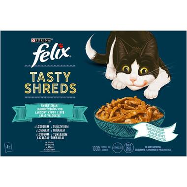 Felix Tasty Shreds s lososem a tuňákem ve šťávě 4x80 g