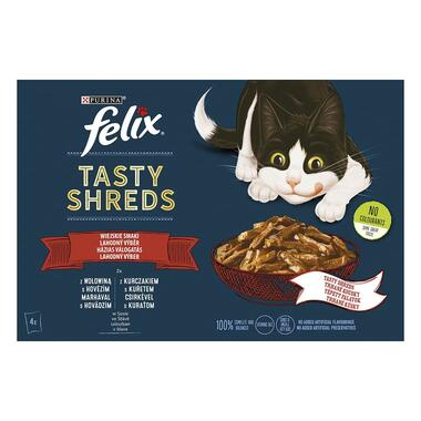 Felix® Tasty Shreds s hovězím a kuřetem ve šťávě 4x80 g