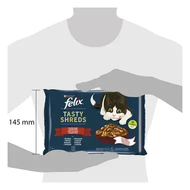 Felix® Tasty Shreds s hovězím a kuřetem ve šťávě 4x80 g