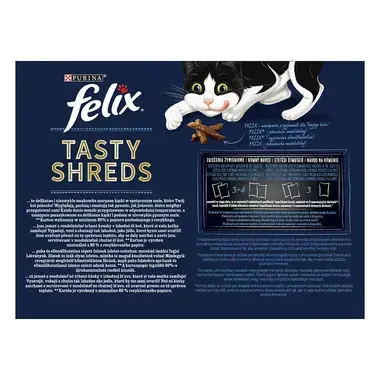Felix® Tasty Shreds s hovězím, kuřetem, lososem, tuňákem ve šťávě 12x80 g