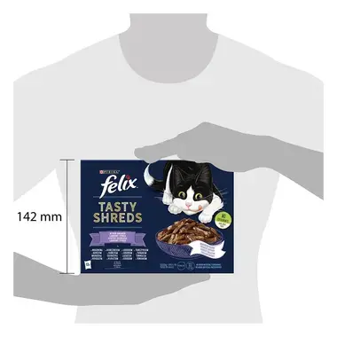 Felix® Tasty Shreds s hovězím, kuřetem, lososem, tuňákem ve šťávě 12x80 g