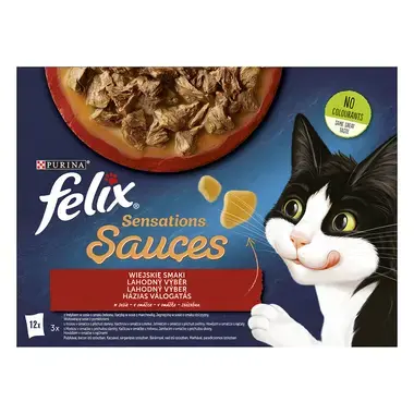 Felix Sensations Sauces multipack výběr s hovězím, jehněčím, krůtou a kachnou v lahodné omáčce 12x85 g