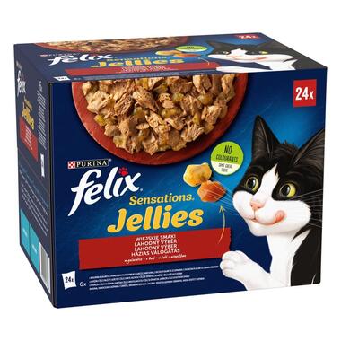 Felix Sensations Jellies multipack výběr - hovězí s rajčaty, kuře s mrkví, kachna, jehněčí v lahodném želé 24x85 g