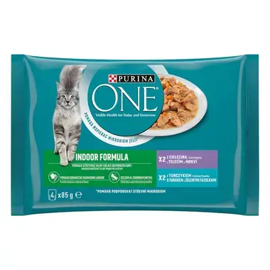 PURINA ONE Multipack INDOOR minifiletky s tuňákem a zelenými fazolkami/s telecím a mrkví