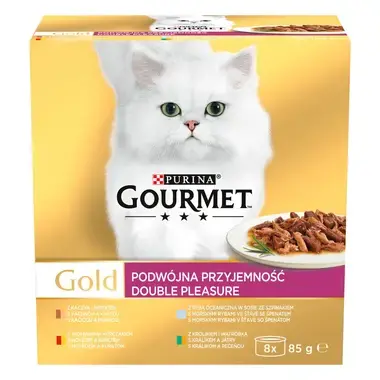 GOURMET Gold Multipack hovězí s kuřetem/králík s játry/mořské ryby se špenátem/kachna s krůtou