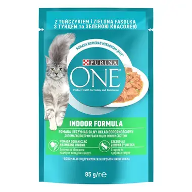 PURINA ONE INDOOR mini filetky s tuňákem a zelenými fazolkami ve šťávě