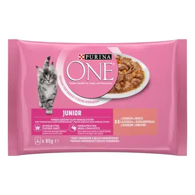 PURINA ONE Multipack JUNIOR minifiletky s lososem a mrkví ve šťávě