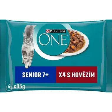 PURINA ONE Multipack SENIOR 7+ minifiletky s hovězím a mrkví ve šťávě