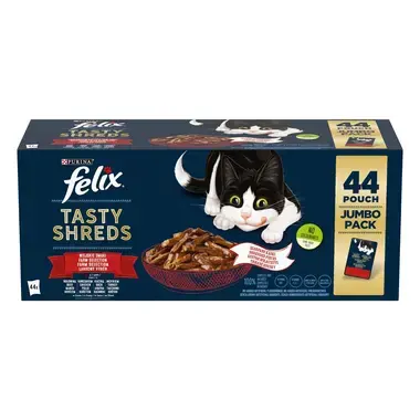 FELIX TASTY SHREDS Multipack s hovězím, kuřetem, kachnou, krůtou ve šťávě 44x80g