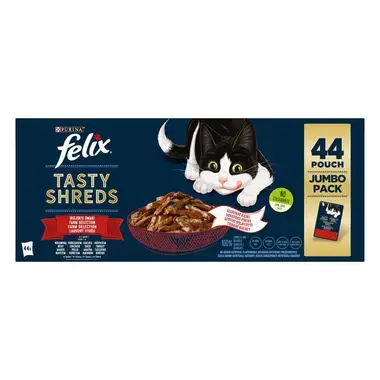FELIX TASTY SHREDS Multipack s hovězím, kuřetem, kachnou, krůtou ve šťávě 44x80g
