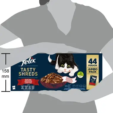 FELIX TASTY SHREDS Multipack s hovězím, kuřetem, kachnou, krůtou ve šťávě 44x80g