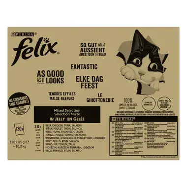 FELIX Fantastic Multipack s hovězím, kuřecím, tuňákem, lososem 120x85g