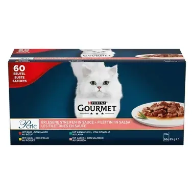 GOURMET Perle multipack mini filetky telecí se zeleninou/zvěřina se zeleninou/hovězí s mrkví/pstruh se špenátem ve šťávě