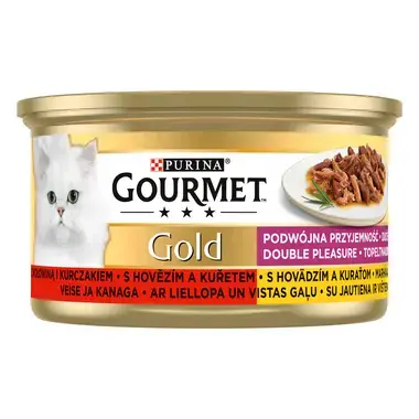GOURMET GOLD hovězí a kuře, dušené a grilované kousky