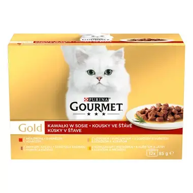 GOURMET Gold Multipack hovězí/krůta s kachnou/losos s kuřetem/kuře s játry ve šťávě
