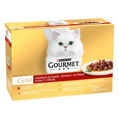 GOURMET Gold Multipack hovězí/krůta s kachnou/losos s kuřetem/kuře s játry ve šťávě