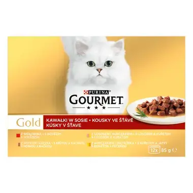 GOURMET Gold Multipack hovězí/krůta s kachnou/losos s kuřetem/kuře s játry ve šťávě