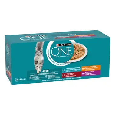 PURINA ONE Multipack ADULT minifiletky s jehněčím/mořskými rybami/kuřetem/hovězím a zeleninou ve šťávě
