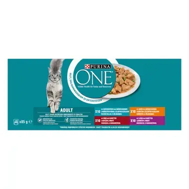 PURINA ONE Multipack ADULT minifiletky s jehněčím/mořskými rybami/kuřetem/hovězím a zeleninou ve šťávě