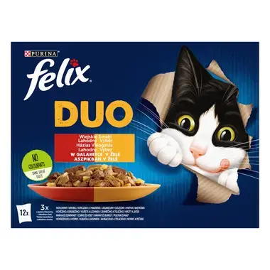 Felix Fantastic DUO multipack s kuřetem a ledvinkami, s hovězím a drůbežím, s krůtou a játry, s jehněčím a telecím v želé 12x