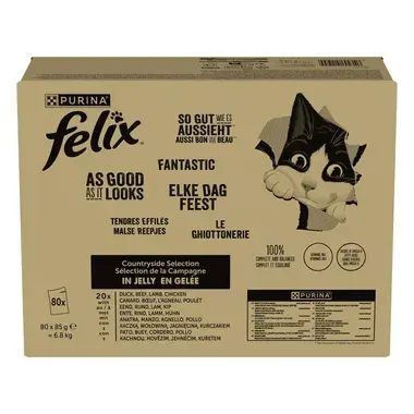 FELIX Fantastic Multipack s hovězím, kuřetem, kachnou, jehněčím v želé 80x85 g
