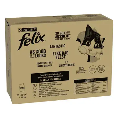 FELIX Fantastic Multipack s hovězím, kuřetem, kachnou, jehněčím v želé 80x85 g