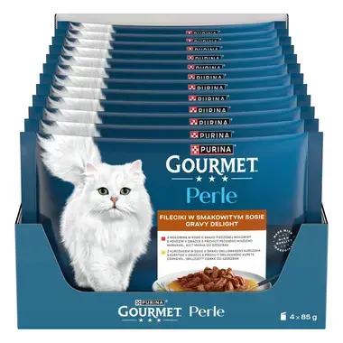 Gourmet Perle Gravy Delight kapsičky pro kočky kuře, hovězí v omáčce