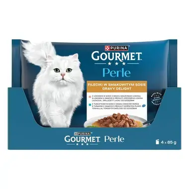 Gourmet Perle Gravy Delight kapsičky pro kočky losos, tuňák v omáčce