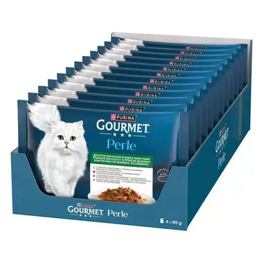 Gourmet Perle kapsičky pro kočky telecí, zvěřina, hovězí, pstruh ve šťávě