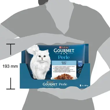 Gourmet Perle DUO kapsičky pro kočky losos a treska tmavá, mořské ryby a tuňák, losos a bělomasé ryby, sardinky a tuňák