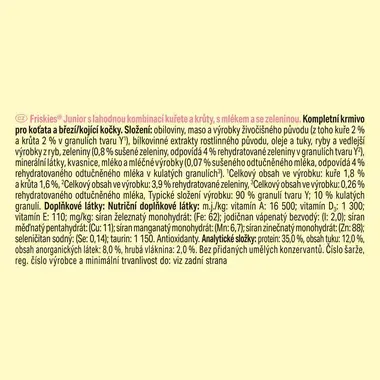 Friskies Junior granule pro koťata kuře a krůta, s mlékem, zelenina