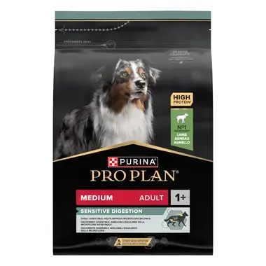 ​PURINA® PRO PLAN® Medium Adult Sensitive Digestion pro citlivé zažívání, s vysokým obsahem jehněčího
