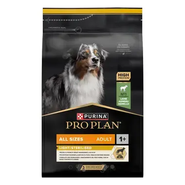 PURINA® PRO PLAN® All Sizes Adult Light Sterilised, granule pro psy s jehněčím